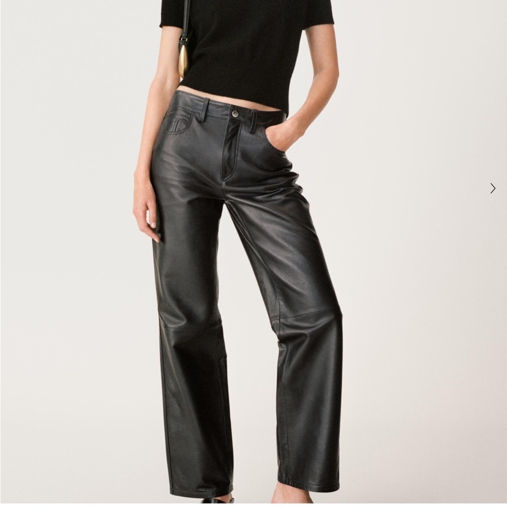 Zara Black Straight Leg Leather Pants